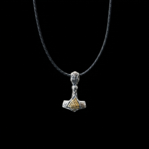 Nahk-terasest Kaelakee "Mjölnir Valknut Gold"