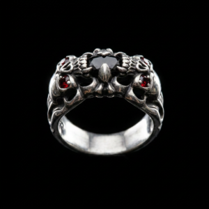 925 Hõbesõrmus "Double Skull Red Stones"